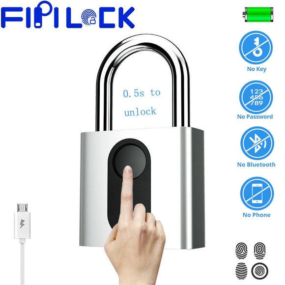Fipilock Smart Fingerprint Lock Keyless USB Rechargeable Door Luggage Case Bag Lock Anti-Theft Security Fingerprint Padlock